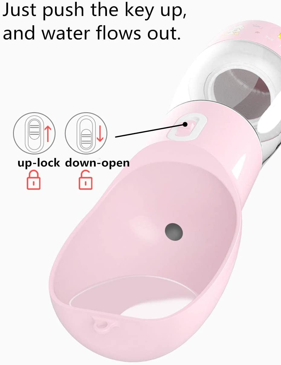 Outdoor Dog Water Bottle Dispenser - Leak Proof for Pets on the Go with Food Container Multifunctional Travel Dog Water Bottle (Pink)